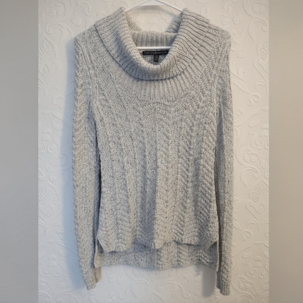 White House Black Market Gray & Silver Metallic Ribbed Knit Cowl Neck Sweater XS